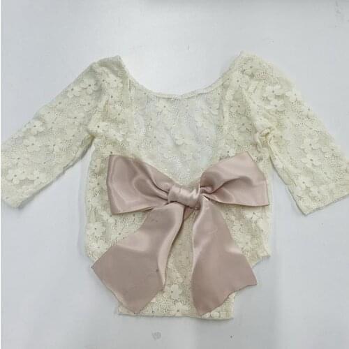 Toddler Lace Long Sleeve Romper Bow Decoration Flower Pattern Princess Lace Cotton Bodysuits Baby Girls Clothing