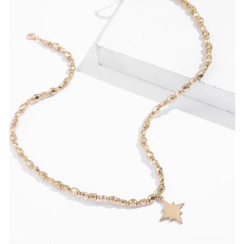 Fashion Gold Color Star Beaded Long Pendant Necklaces for Women Vitange Bohemia Wedding Choker Necklace Statement Jewelry