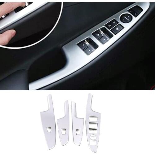 For Hyundai Tucson LHD 2015-2020 Inner Door Armrest Window Lift Switch Button Panel Cover Trim Matte Silver ABS Sticker