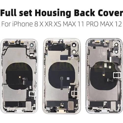 For iphone 8 8 Plus X XR XS MAX 11 PRO MAX 12 Housing Full Back cover Middle Frame with Power charging flex cable