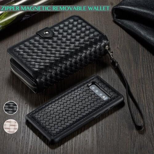 For Samsung S10 S10+Plus S20 Ultra Zipper Leather Purse Wallet Card Holder Removable Cover Magnetic Flip Case Coques Etuis Funda