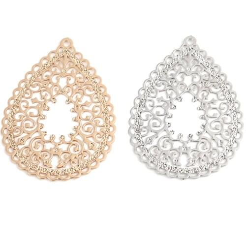 Doreen Box Copper Filigree Stamping Pendants Gold Plated Drop Pendants for DIY Earrings Necklace Jewelry 3.5cm x 2.7cm, 10 PCs