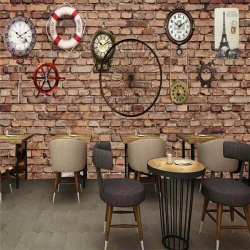 Custom wallpaper mural brick wall clock bar coffee shop background sofa living room TV home decoration art painting