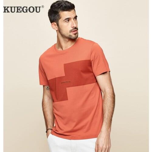 KUEGOU cotton Mens t shirt summer Fashion embroidery Patchwork short sleeve T-shirt Tops short sleeve tshirt LT-26039