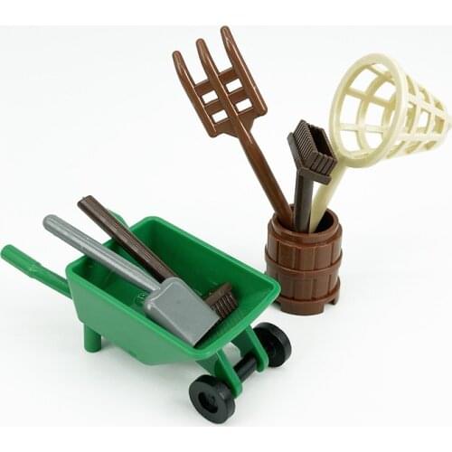 MOC City Gifts For Children Building Blocks Accessories Assemble Toy Bucket Car Educational Toys Farm Tool Set City Friend Model