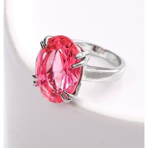 Hot-selling New Jewelry Fashion Atmospheric Oval Pink Female Ring New Creative Fashion In Europe and America Engagement Rings