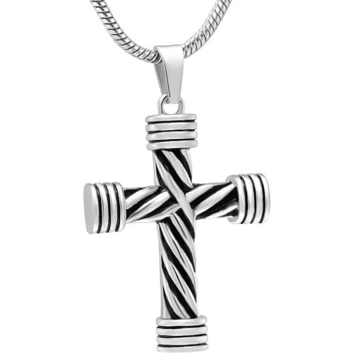IJD10017 Stainless Steel Religious Cross Cremation Pendant Memorial Jewelry Ashes Holder Urn Keepsake Funeral Men Women Necklace