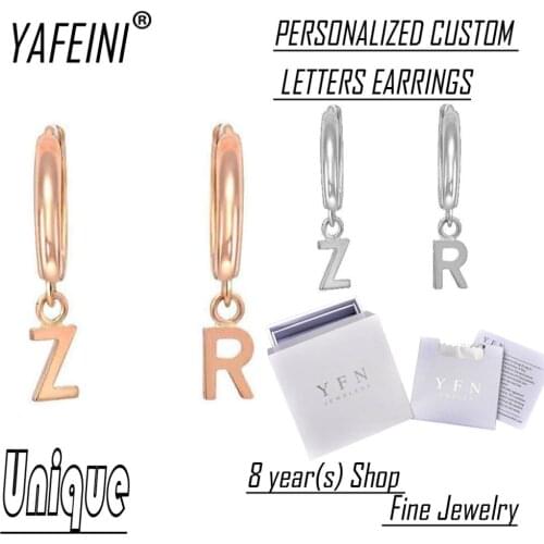 Custom YAFEINI Brand Fine Jewelry Unique Personalized Initial Letter Drop Earrings For Women Girl Gift Box 925 Sterling Silver