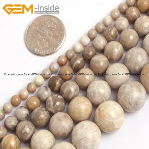 Gem-inside Natural Chrysanthemum Stone Coral Fossil Beads For Jewelry Making 4-12mm 15inches DIY Jewellery