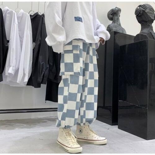 Plaid Womens Hippie Pants Harajuku y2k Oversize Baggy Checked Korean Streetwear Womens Wide Leg Pants Fashion