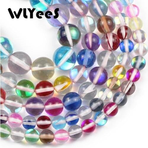 WLYeeS Round Mixed colors Flash Crystal MoonStone Glitter Loose Beads For Jewelry Making DIY Bracelet Necklace 15'inch' 6/8/10mm