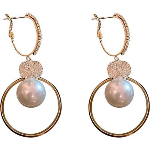 Lightweight 1 Pair Chic Faux Pearl Hoop Earrings Accessory Ear Studs Long for Anniversary