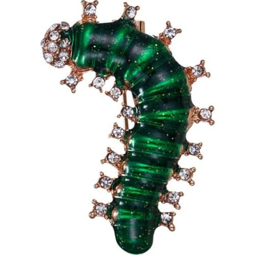 Fashion Yellow Green Enamel Pin Insect Brooches For Men Womens Jewelry Fashion Statement Scarf Pins Crystal Worm Broches Badges