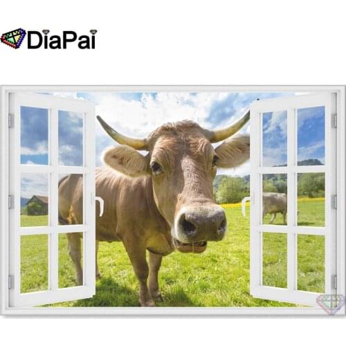 DIAPAI 100% Full Square/Round Drill 5D DIY Diamond Painting "Window cow" Diamond Embroidery Cross Stitch 3D Decor A18566