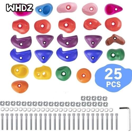 25Rock Single Hole Climbing Holds for Kids,Climbing Rocks for Indoor Outdoor Set,Rock Wall Grips Kit and 2Inch Mounting Hardware