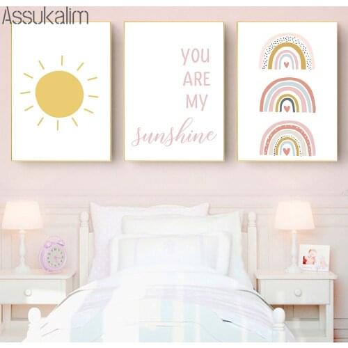 Sun Rainbow Posters Nursery Wall Art Painting Sunshine Canvas Print Cloud Prints Nordic Wall Pictures For Baby Room Decoration
