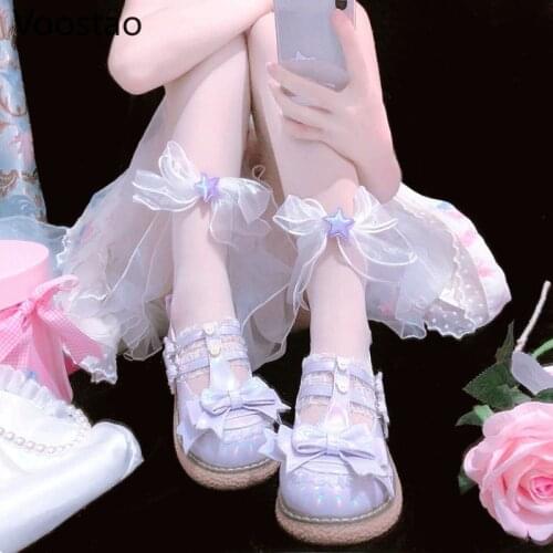 Japanese Style Sweet Lolita Socks Kawaii Girl Bowknot Transparent Tulle Tube Socks Princess Cosplay Women Summer Fairy Socks