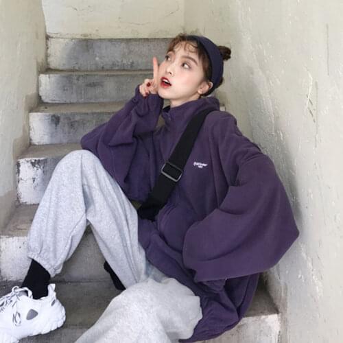 2021 autumn and winter new Korean alphabet embroidery loose collar baseball uniform thickened casual coat