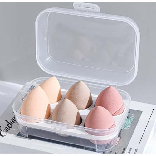 Transparent 6 Grids Travel Beauty Powder Puff Storage Box Makeup Egg Drying Case
