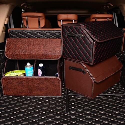 Foldable Car Storage Stowing Tidying PU Leather Car Trunk Organizer Box Storage Bag Auto Trash Tool Bag