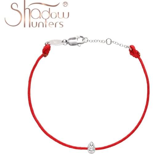 SHADOWHUNTERS 925 Sterling Crystal Silver Red Line Bracelet Clear Water Drop Charm Thin Rope Bracelets New Trendy Women Jewelry