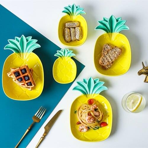 Pineapple shaped plate creative ceramic rice plate cute fruit plate tropical style Nordic dish plate personalized dinner plates