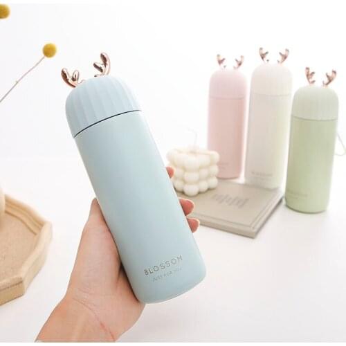 Lovely Antler Thermos Water Bottle 304 Stainless Steel For Boys And Girl Gift Blue Pink Vacuum Flask Coffee Mug Insulated Cup
