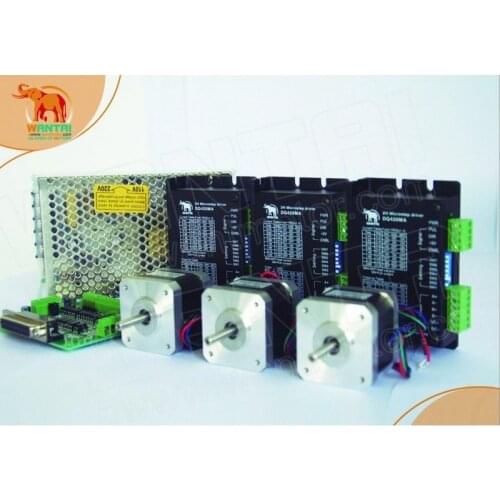 Top Recommend Wantai 3 Axis Nema 17 Stepper Motor 42BYGHW609 56oz-in+Drivers DQ420MA 1.7A 36V 128Micro+Power Reprep DIY CNCGrind