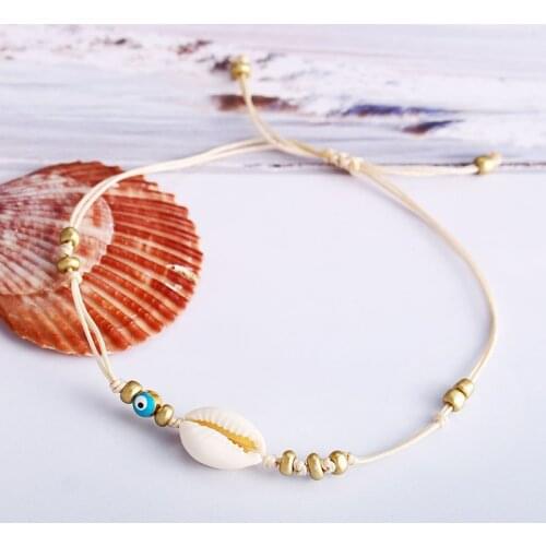 Turkish Evil Eye Gold Anklet Vintage Shell Ankle Bracelet Beads Anklets For Women Beach Accessories Foot Bracelet Chain Jewelry