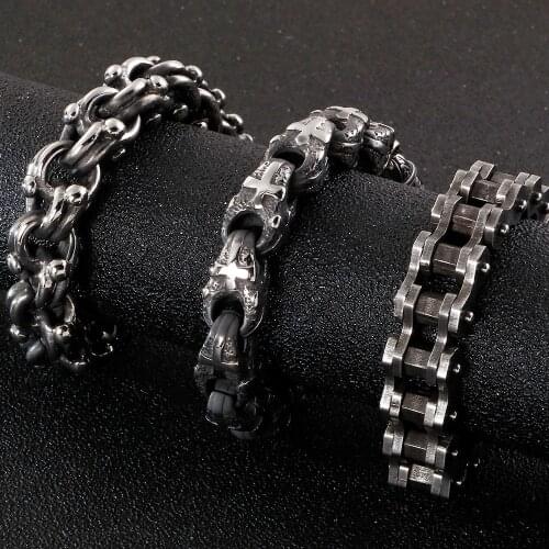 Heavy Stainless Steel Cross Bracelet Men 23CM Long 13MM Wide Bicycle Chain Mens Bracelets Accessories 2020 Vintage Biker Jewelry