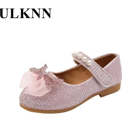 ULKNN Bow Leather Shoes For Girl Children Summer Casual Footwears 2021 Solid Princess Party Flats Shoes Non-slip Kids Leathers
