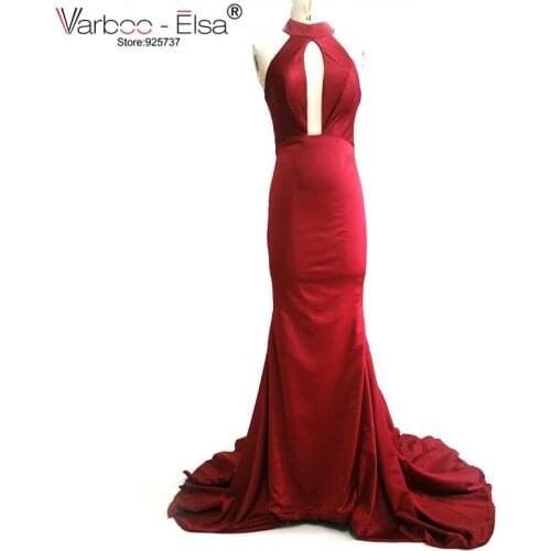 VARBOO_ELSA Vestido Sereia satin Evening Dress high neck sexy mermaid evening dress burgundy Evening Dress Special Occasion Gown