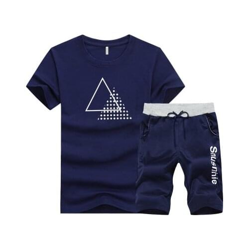 High Quality Men printed Stripped Short Sleeve Summer Shorts Set T Shirt Top Sport Gym Tracksuit