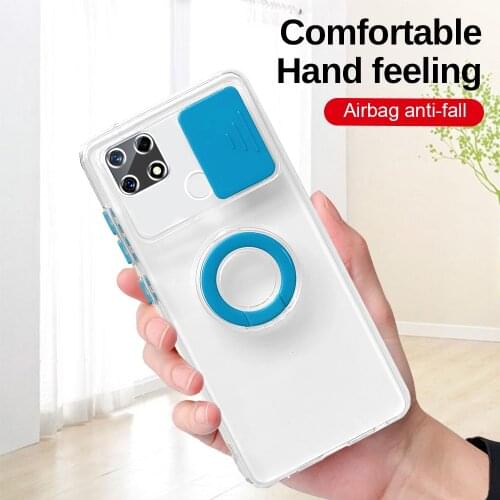 Ring Holder Push-pull Camera Lens Protection Shell For Oppo Realme Narzo 30A C25 7i Global 2021 Transparent Soft Case Cover