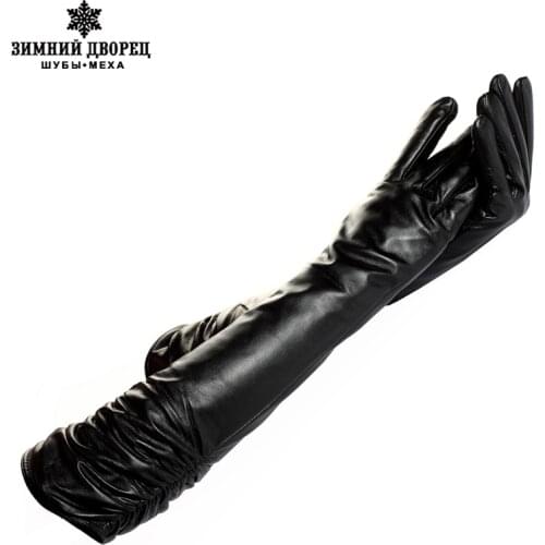 Women leather long,Length 45-48CM,Genuine Leather,Cotton,Adult,Black, leather,Free shipping