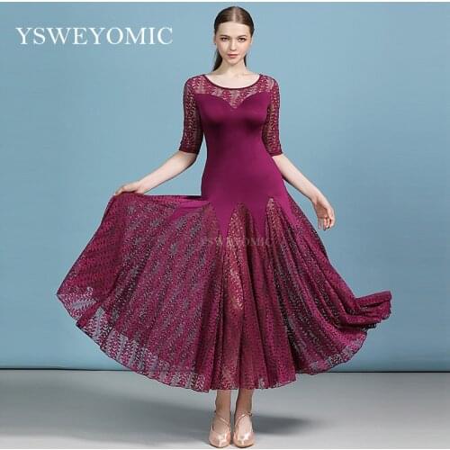 Lady Middle Sleeves Red Standard Woman Ballroom Dance Competition Suit Standard Waltz Modern Tango Ballroom Dress For Women