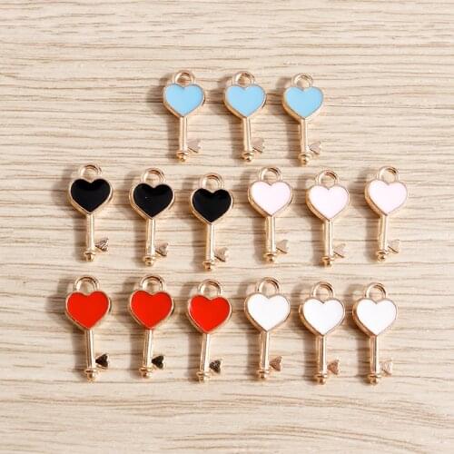 10pcs 7*16mm Enamel Heart Key Charms Pendants for Jewelry Making DIY Necklaces Drop Earrings Keychain Jewelry Findings Accessory