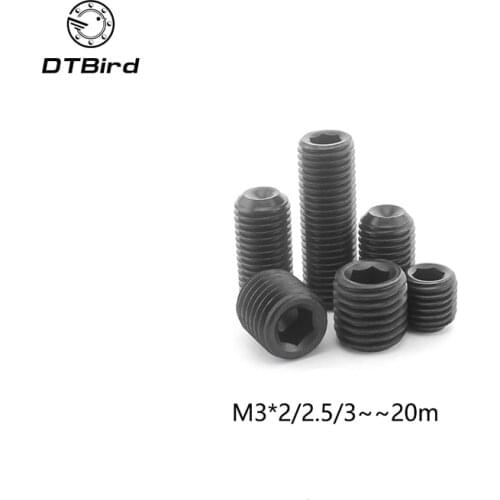 100Pcs M3 DIN916 Black Carbon Steel Metric Thread Grub Screws Inner Hexagon Socket Set Screw M3x(2/2.5/3/4/5/6/8/10/12~20) mm