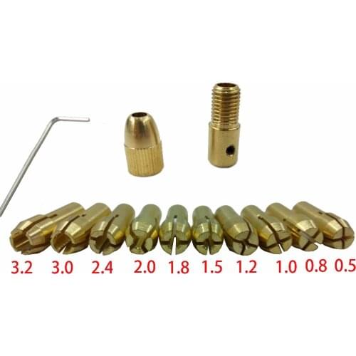 12pc/Set Mini Drill Brass Collet Chuck for Dremel Rotary Tool Including 0.5/0.8/1.0/1.2/1.5/1.8/2.0/2.4/3.0/3.2mm
