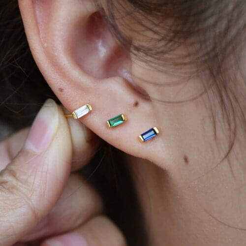 2021 Minimalist Geometic Bar Stud Earrings 100% Genuine 925 Sterling Silver Simple Studs Bezel Baguette CZ Women Lovely jewelry