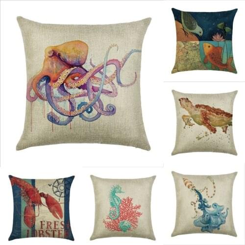 45cm*45cm Hippocampal fish whale linen cotton pillow case sofa cushion cover Marine organisms square decorative pillow cover