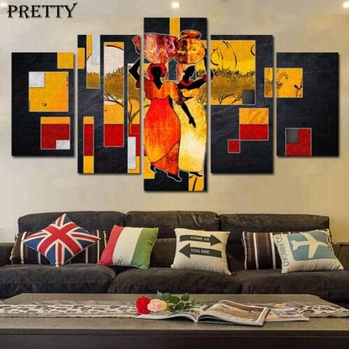 5 Panel Canvas Painting Wall Art Abstract African Women Landscape Posters and Prints Modern Living Room Home Decor Pictures