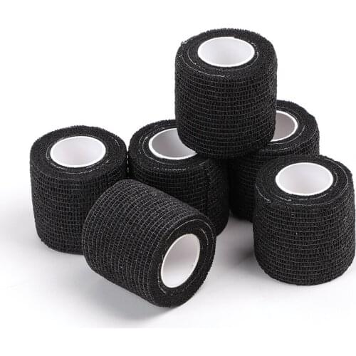 6pcs Black Disposable Self Adhesive Elastic Bandage For Handle With Tube Tightening Of Tattoo Machine Grips Cover Wrap Tape