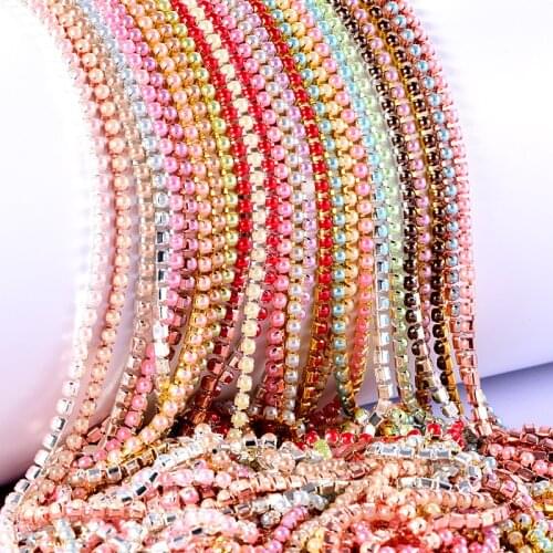 1 Yard SS8 Pearls Rhinestones Chain Colorful Round ABS Pearls Chain Gold Base Cup Beauty Accessories for DIY Garments B1271