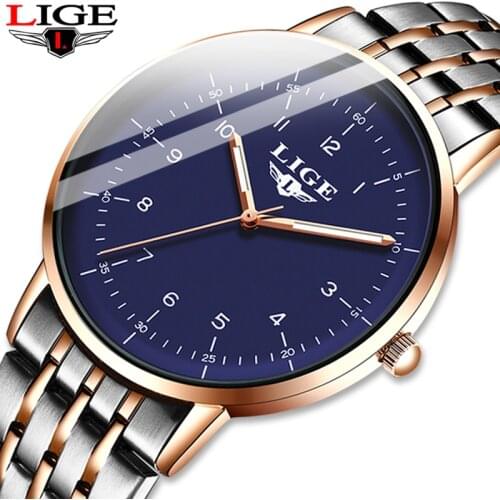 LIGE New Sport Luminous Waterproof Quartz Watches Mens Stainless Steel Military Diving Watch For Men With Relogio Masculino+Box