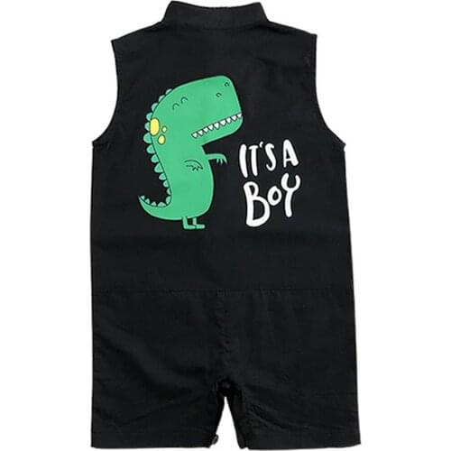 Baby Bodysuit Cartoon Dinosaur Pattern Skin Friendly Breathable Kids Boys Sleeveless Romper for Summer