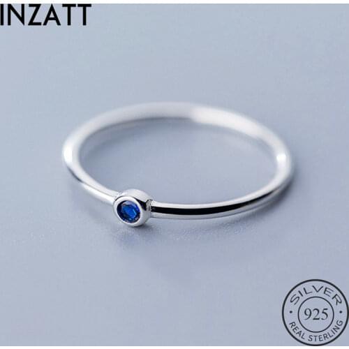 INZATT Real 925 Sterling Silver Blue Crystal Round Ring For Fashion Women Cute Fine Jewelry Minimalist Accessories 2019 Gift