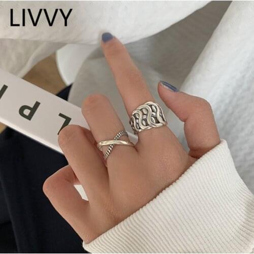 LIVVY Silver Color Simple Twist Cross Rings Irregular Geometric for Women New Fashion Vintage Party Jewelry Gifts