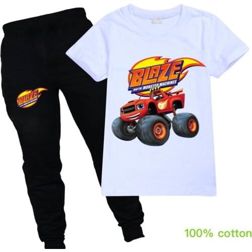 Baby Boy Clothes Set Summer Children Kid Girl Cartoon Blaze and the Monster Machines Short Sleeve T Shirt Cotton Tops Tee +Pants