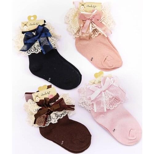 W129 Free shipping 1-6 year-old girl lace socks cotton bow lace cotton Princess socks